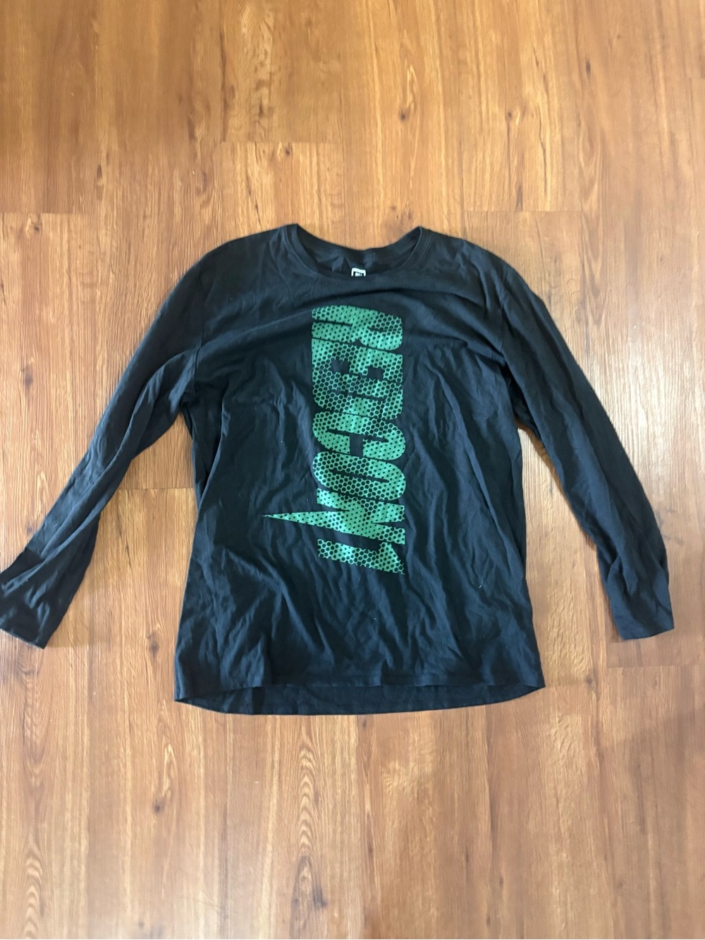 Men's Black Long Sleeve Graphic Tee with Green Print